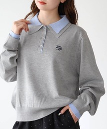 配色レイヤードニットポロ