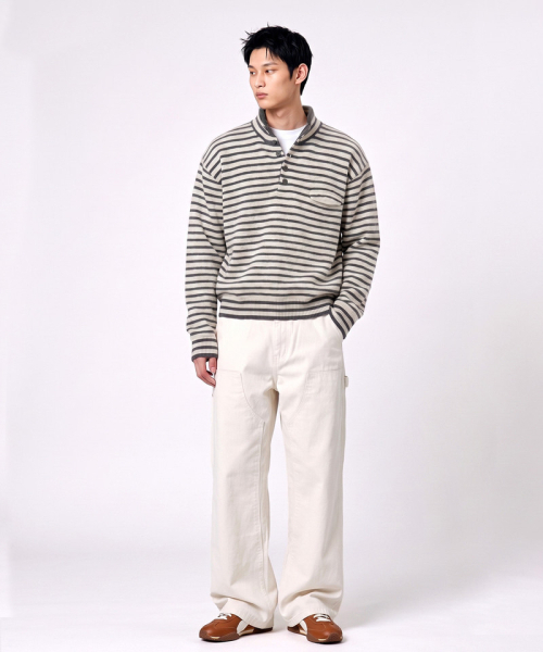 UNDEROFF（アンダーオフ）の「クロップドフィット ストライプ ハーフネック ウールニット アイボリー（ニット/セーター・レディース・アイボリー・MEDIUM/LARGE/X-LARGE）」の5枚目の写真