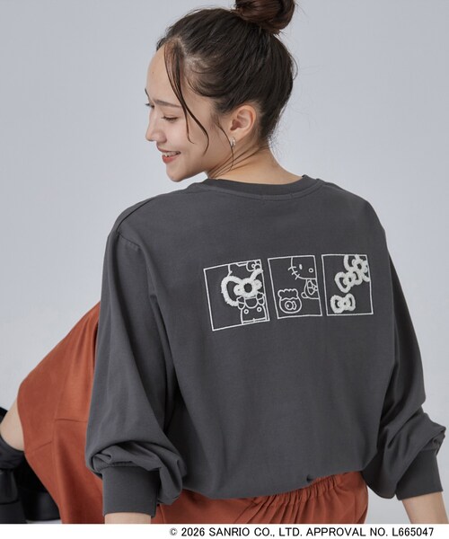 sanrio(サンリオ)の「【HELLO KITTYコラボ】刺繍ロンT(Tシャツ/カットソー・レディース・チャコールグレー/ブラック系/ホワイト系1/ワイン系1・01/02/03/04)」の3枚目の写真