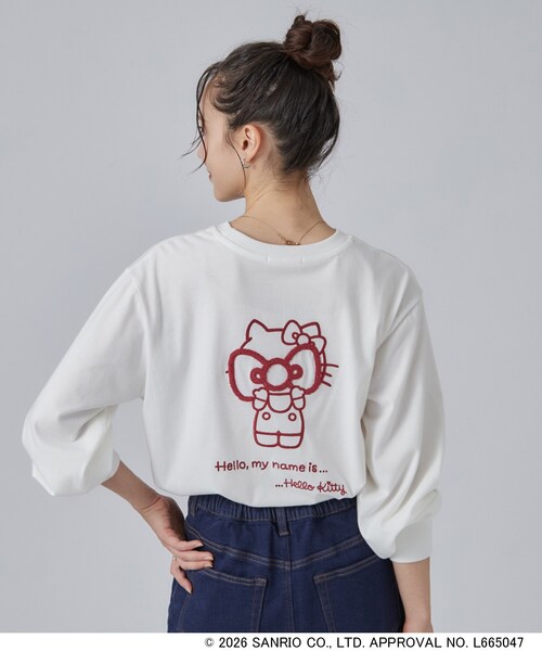sanrio(サンリオ)の「【HELLO KITTYコラボ】刺繍ロンT(Tシャツ/カットソー・レディース・チャコールグレー/ブラック系/ホワイト系1/ワイン系1・01/02/03/04)」の5枚目の写真