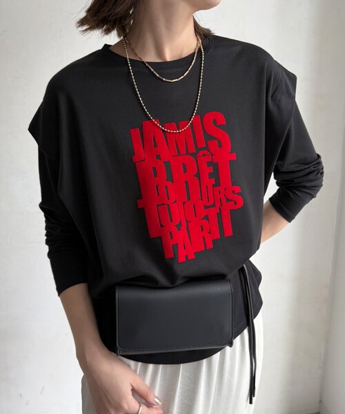 DouDou（ドゥドゥ）の「【WEB限定】フロッキーロゴプリント肩タックロンTEE（Tシャツ/カットソー・レディース・ブラウン/ブラック/ベージュ・FREE）」の11枚目の写真