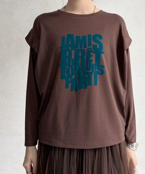 DouDou（ドゥドゥ）の「【WEB限定】フロッキーロゴプリント肩タックロンTEE（Tシャツ/カットソー・レディース・ブラウン/ブラック/ベージュ・FREE）」の22枚目の写真