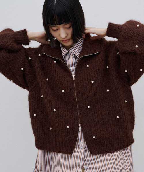 CIAOPANIC TYPY(チャオパニックティピー)の「∴ウール混ダブルジップパールニット(カーディガン/ボレロ・レディース・チャコールグレー/ブラウン/オフホワイト・ONE SIZE)」の3枚目の写真