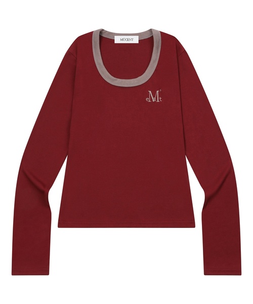 MUCENT（ムセント）の「ペリング ミディ丈 リンガー配色 長袖Tシャツ (4カラー)（Tシャツ/カットソー・レディース・スカイブルー/エメラルドブルー/ブラック/レッド・FREE）」の4枚目の写真