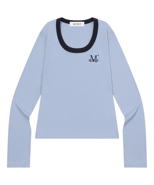 MUCENT（ムセント）の「ペリング ミディ丈 リンガー配色 長袖Tシャツ (4カラー)（Tシャツ/カットソー・レディース・スカイブルー/エメラルドブルー/ブラック/レッド・FREE）」の2枚目の写真