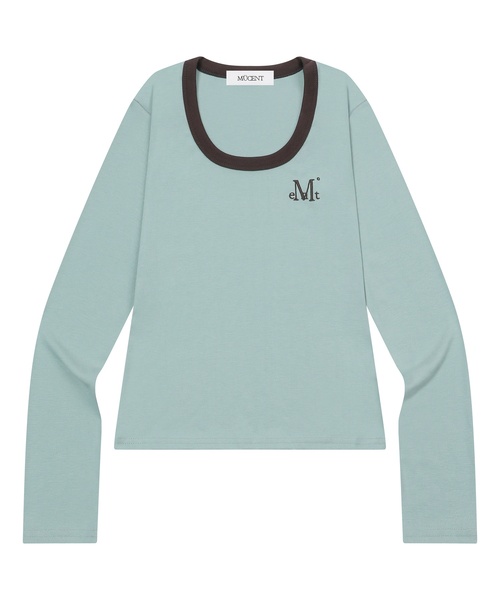 MUCENT（ムセント）の「ペリング ミディ丈 リンガー配色 長袖Tシャツ (4カラー)（Tシャツ/カットソー・レディース・スカイブルー/エメラルドブルー/ブラック/レッド・FREE）」の3枚目の写真