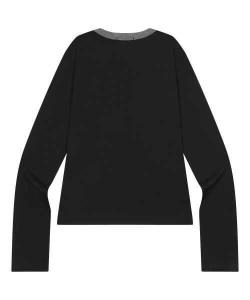 MUCENT（ムセント）の「ペリング ミディ丈 リンガー配色 長袖Tシャツ (4カラー)（Tシャツ/カットソー・レディース・スカイブルー/エメラルドブルー/ブラック/レッド・FREE）」の5枚目の写真