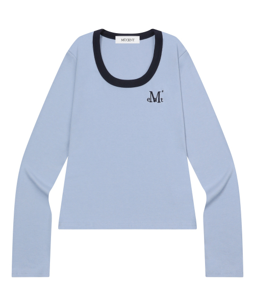 MUCENT（ムセント）の「ペリング ミディ丈 リンガー配色 長袖Tシャツ (4カラー)（Tシャツ/カットソー・レディース・スカイブルー/エメラルドブルー/ブラック/レッド・FREE）」の8枚目の写真