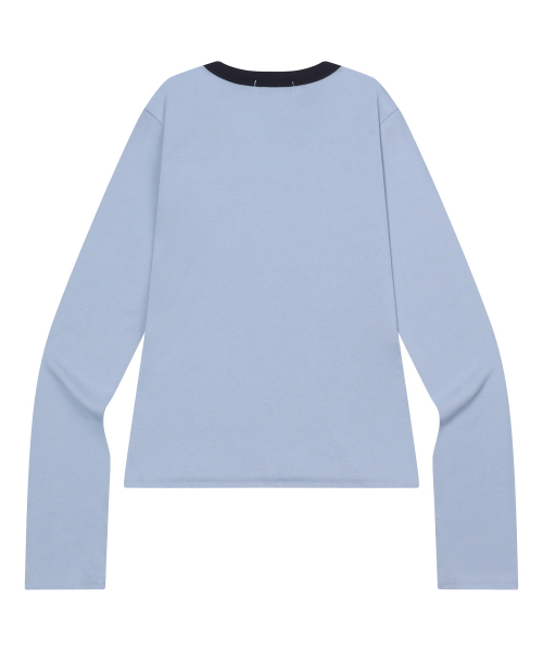 MUCENT（ムセント）の「ペリング ミディ丈 リンガー配色 長袖Tシャツ (4カラー)（Tシャツ/カットソー・レディース・スカイブルー/エメラルドブルー/ブラック/レッド・FREE）」の9枚目の写真