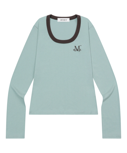 MUCENT（ムセント）の「ペリング ミディ丈 リンガー配色 長袖Tシャツ (4カラー)（Tシャツ/カットソー・レディース・スカイブルー/エメラルドブルー/ブラック/レッド・FREE）」の12枚目の写真