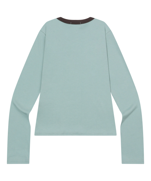 MUCENT（ムセント）の「ペリング ミディ丈 リンガー配色 長袖Tシャツ (4カラー)（Tシャツ/カットソー・レディース・スカイブルー/エメラルドブルー/ブラック/レッド・FREE）」の13枚目の写真