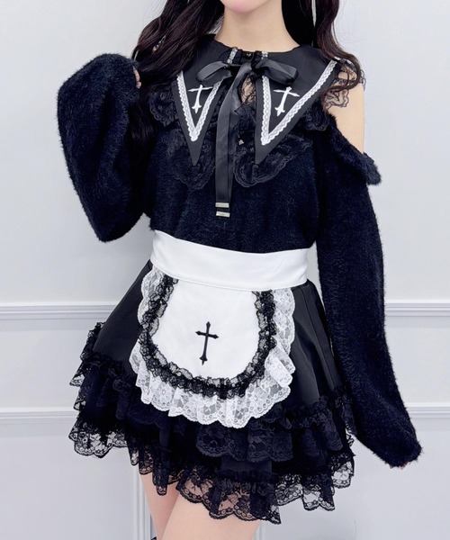 MA*RS(アメーバーマーズ)の「クロス刺繍襟ニット(ニット/セーター・レディース・ホワイト/ブラック/グレー・FREE)」の2枚目の写真