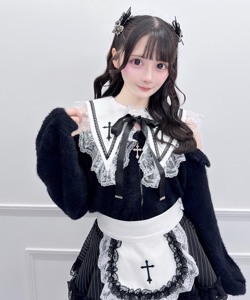 MA*RS(アメーバーマーズ)の「クロス刺繍襟ニット(ニット/セーター・レディース・ホワイト/ブラック/グレー・FREE)」の4枚目の写真