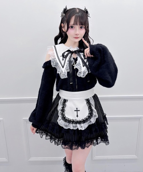 MA*RS(アメーバーマーズ)の「クロス刺繍襟ニット(ニット/セーター・レディース・ホワイト/ブラック/グレー・FREE)」の6枚目の写真