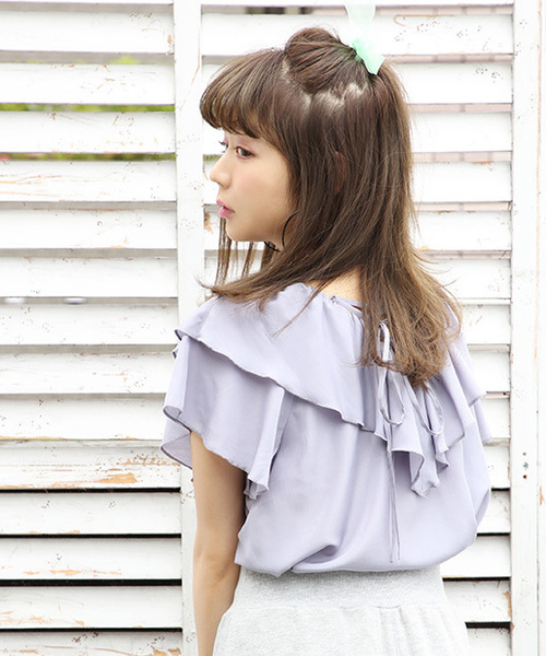 one after another NICE CLAUP（ワンアフターアナザーナイスクラップ）の「ゆらひらブラウス（シャツ/ブラウス・レディース・ブラック/オフホワイト/ラベンダー/チェック/パープル系その他・FREE）」の4枚目の写真