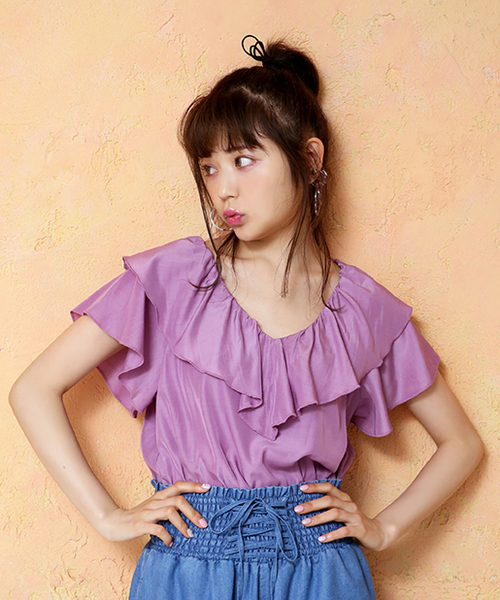 one after another NICE CLAUP（ワンアフターアナザーナイスクラップ）の「ゆらひらブラウス（シャツ/ブラウス・レディース・ブラック/オフホワイト/ラベンダー/チェック/パープル系その他・FREE）」の5枚目の写真