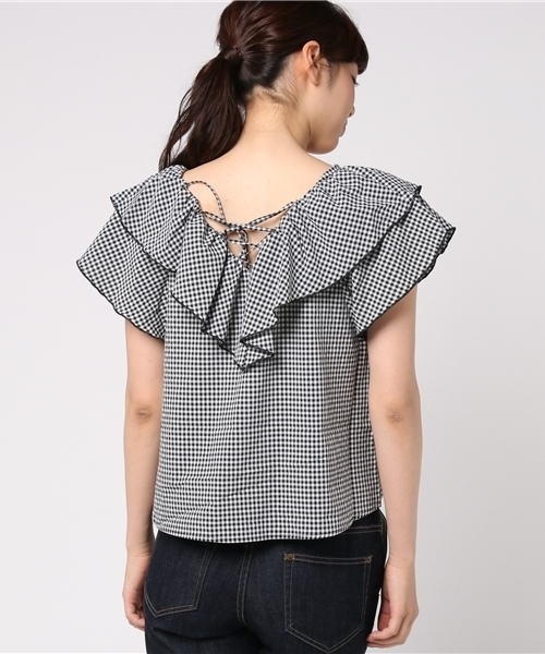 one after another NICE CLAUP（ワンアフターアナザーナイスクラップ）の「ゆらひらブラウス（シャツ/ブラウス・レディース・ブラック/オフホワイト/ラベンダー/チェック/パープル系その他・FREE）」の8枚目の写真