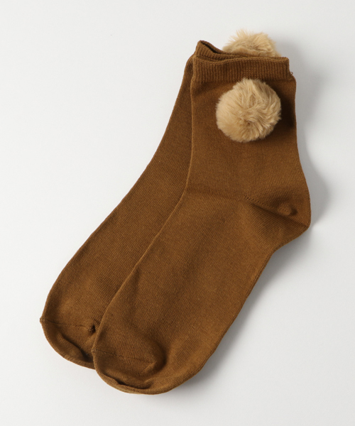 WEGO(ウィゴー)の「WEGO/ダスティカラーポンポンソックス(ソックス/靴下・レディース・ライトグレー/ワイン/ネイビー/ピンク/ブラウン・FREE)」の3枚目の写真