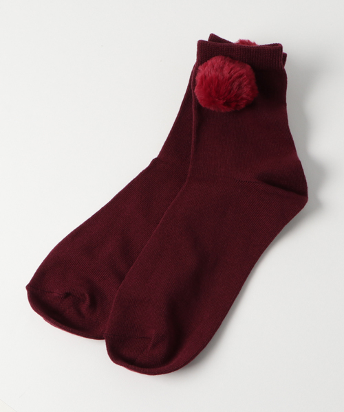 WEGO(ウィゴー)の「WEGO/ダスティカラーポンポンソックス(ソックス/靴下・レディース・ライトグレー/ワイン/ネイビー/ピンク/ブラウン・FREE)」の1枚目の写真