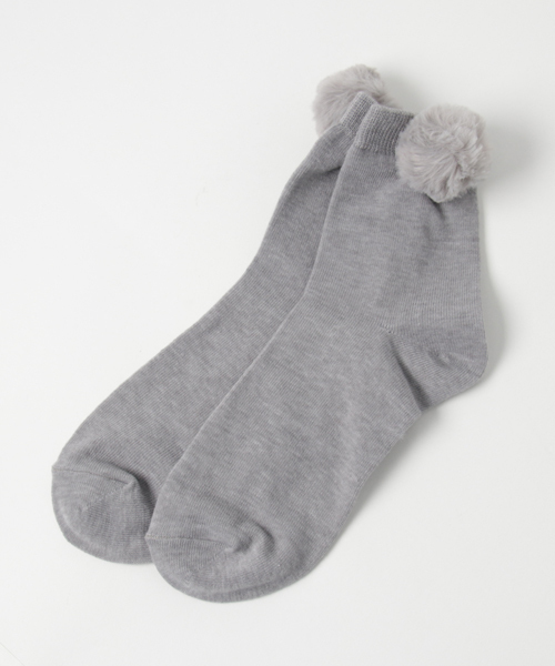 WEGO(ウィゴー)の「WEGO/ダスティカラーポンポンソックス(ソックス/靴下・レディース・ライトグレー/ワイン/ネイビー/ピンク/ブラウン・FREE)」の2枚目の写真