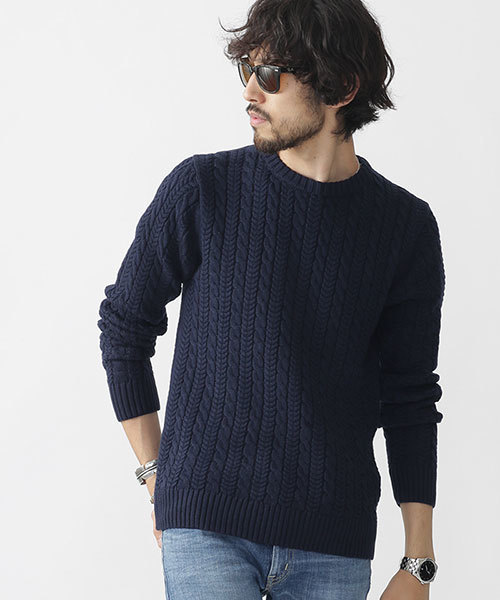 Nano Universe ナノユニバース の コットンケーブルクルーニット ニット セーター Wear Nano Universe ナノユニバース の コットンケーブルクルーニット ニット セーター Wear