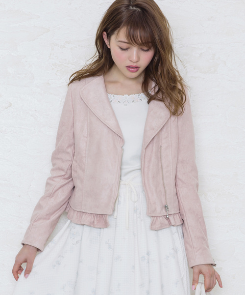 LODISPOTTO（ロディスポット）の「ロマンスノーカラーライダースジャケット（ライダースジャケット・レディース・ベージュ/ピンク・MEDIUM）」の2枚目の写真