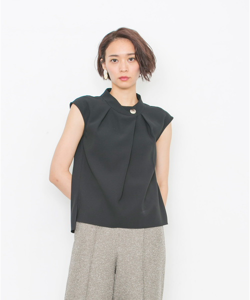 【ザリラクス】半袖 シャツ フレンチスリーブ ハイネック 黒 金ボタン 36 ザリラクス】半袖 シャツ フレンチスリーブ ハイネック 黒 金