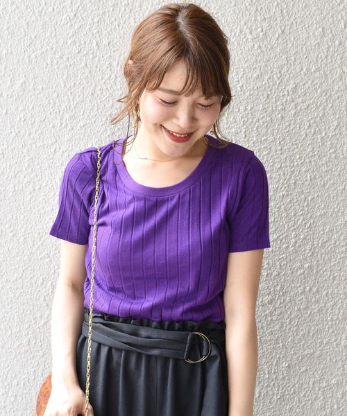 SHIPS（シップス）の「リブクルーネックTee（Tシャツ/カットソー・レディース・ライトホワイト/ブラック/ベージュ/ブラウン/イエロー系その他2/パープル・ONE SIZE）」の6枚目の写真