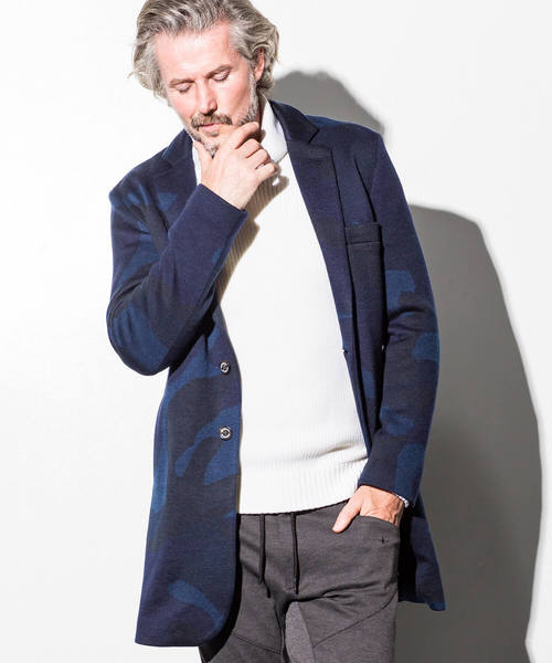 1piu1uguale3 RELAX(ウノピュウノウグァーレトレリラックス)の「1PIU1UGUALE3 RELAX(ウノピゥウノウグァーレトレ)ウール混カモニットチェスターコート(チェスターコート・メンズ・ブラック/ネイビー/ホワイト・SMALL/MEDIUM/LARGE)」の3枚目の写真