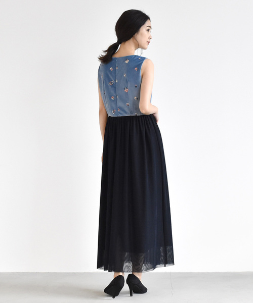 kaene（カエン）の「ベロア刺繍×チュールロングワンピース