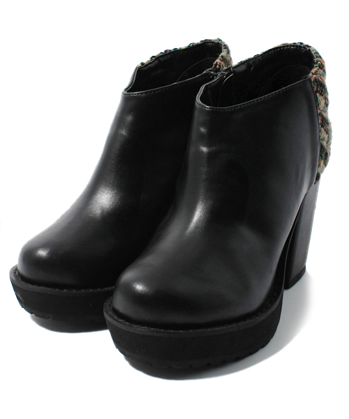 WHO'S WHO gallery（フーズフーギャラリー）の「ツイード切替ブーティ（ブーツ・レディース・グリーン/ブラック/グレー・MEDIUM/LARGE/SMALL）」の2枚目の写真