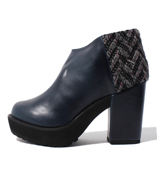 WHO'S WHO gallery（フーズフーギャラリー）の「ツイード切替ブーティ（ブーツ・レディース・グリーン/ブラック/グレー・MEDIUM/LARGE/SMALL）」の4枚目の写真