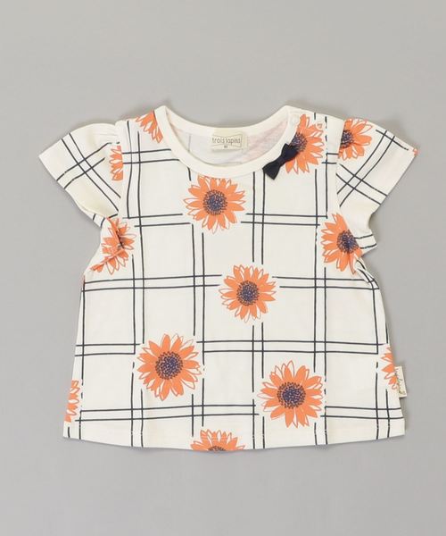 セール】チェックとひまわりプリントTシャツ(Tシャツ/カットソー セール】チェックとひまわりプリントTシャツ(Tシャツ/カットソー