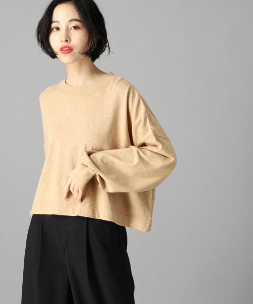 LOWRYS FARM（ローリーズファーム）の「スラブショートロンＴ　851876（Tシャツ/カットソー・レディース・ブラック/ベージュ/オフホワイト・FREE）」の3枚目の写真