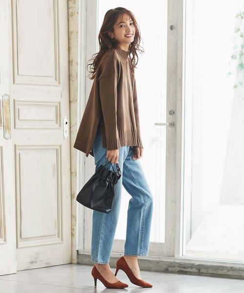 KOBE LETTUCE(コウベレタス)の「サイドスリットリブ編みハイネック切り替えニットトップス(ニット/セーター・レディース・ブラウン/ベージュ系その他/グリーン系その他/ピンク系その他・FREE)」の12枚目の写真