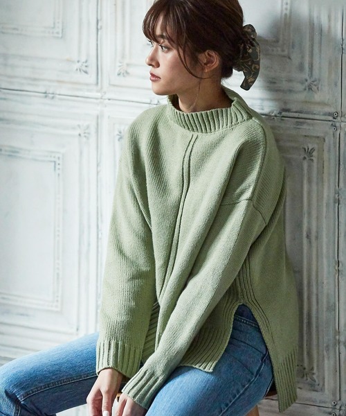 KOBE LETTUCE(コウベレタス)の「サイドスリットリブ編みハイネック切り替えニットトップス(ニット/セーター・レディース・ブラウン/ベージュ系その他/グリーン系その他/ピンク系その他・FREE)」の13枚目の写真