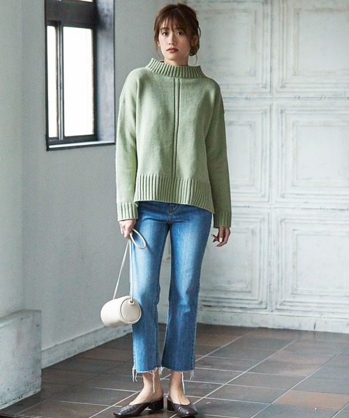 KOBE LETTUCE(コウベレタス)の「サイドスリットリブ編みハイネック切り替えニットトップス(ニット/セーター・レディース・ブラウン/ベージュ系その他/グリーン系その他/ピンク系その他・FREE)」の14枚目の写真