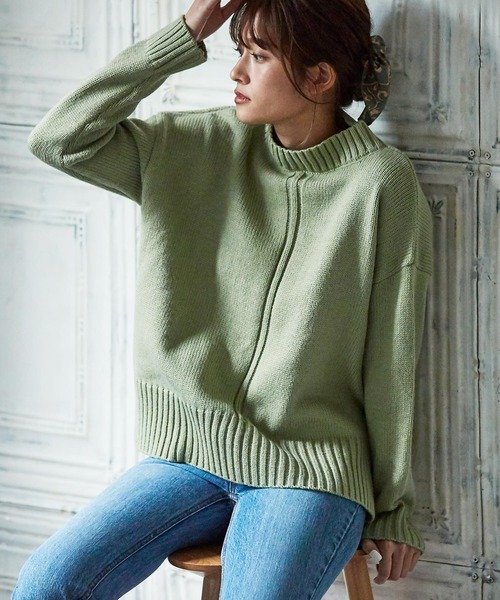 KOBE LETTUCE(コウベレタス)の「サイドスリットリブ編みハイネック切り替えニットトップス(ニット/セーター・レディース・ブラウン/ベージュ系その他/グリーン系その他/ピンク系その他・FREE)」の15枚目の写真