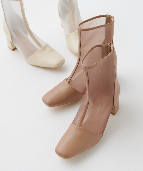 natural couture（ナチュラルクチュール）の「シースルーメッシュブーツ（ブーツ・レディース・ブラック/ベージュ/アイボリー・MEDIUM/LARGE）」の5枚目の写真