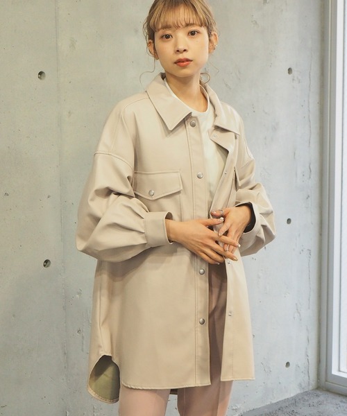 tiptop(ティップトップ)の「2021SS フェイクレザーCPOシャツ(カバーオール・レディース・ベージュ/ブラック/オフホワイト・FREE)」の7枚目の写真
