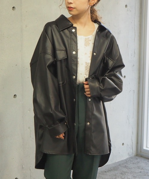 tiptop(ティップトップ)の「2021SS フェイクレザーCPOシャツ(カバーオール・レディース・ベージュ/ブラック/オフホワイト・FREE)」の10枚目の写真