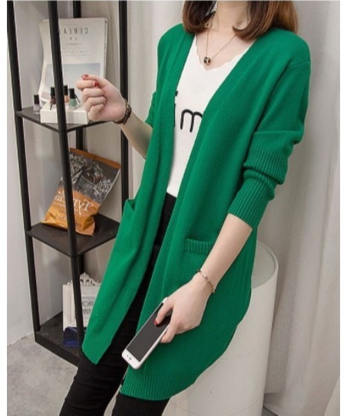 Ritzy（リッツィー）の「ひざ丈カーディガン（カーディガン/ボレロ・レディース・ブラック/ベージュ/ブラウン/カーキ/ライトベージュ/グリーン・FREE）」の6枚目の写真