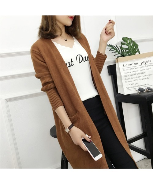 Ritzy（リッツィー）の「ひざ丈カーディガン（カーディガン/ボレロ・レディース・ブラック/ベージュ/ブラウン/カーキ/ライトベージュ/グリーン・FREE）」の13枚目の写真