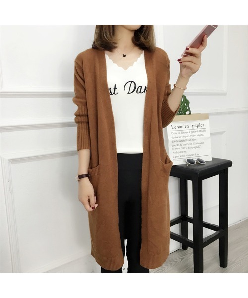 Ritzy（リッツィー）の「ひざ丈カーディガン（カーディガン/ボレロ・レディース・ブラック/ベージュ/ブラウン/カーキ/ライトベージュ/グリーン・FREE）」の14枚目の写真