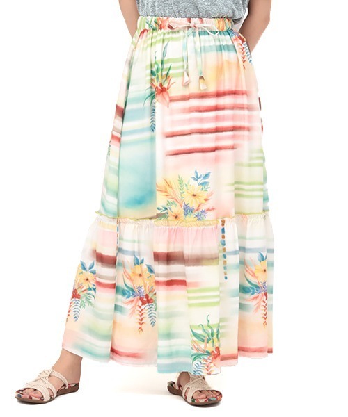 チチカカ（チチカカ）の「ボタニカルペイントスカート（スカート・レディース・ブラウン/カラフル・FREE）」の8枚目の写真