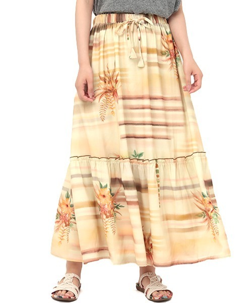 チチカカ（チチカカ）の「ボタニカルペイントスカート（スカート・レディース・ブラウン/カラフル・FREE）」の9枚目の写真