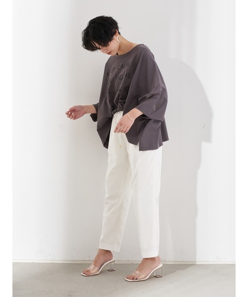 Editt by YECCA VECCA（エディットバイイェッカヴェッカ）の「オーバードロップロゴTee　＊（Tシャツ/カットソー・レディース・オフホワイト/チャコールグレー/イエロー・FREE）」の13枚目の写真