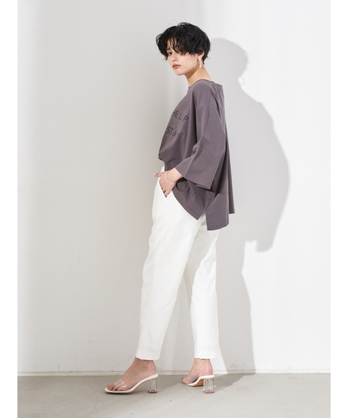 Editt by YECCA VECCA（エディットバイイェッカヴェッカ）の「オーバードロップロゴTee　＊（Tシャツ/カットソー・レディース・オフホワイト/チャコールグレー/イエロー・FREE）」の14枚目の写真