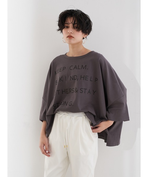 Editt by YECCA VECCA（エディットバイイェッカヴェッカ）の「オーバードロップロゴTee　＊（Tシャツ/カットソー・レディース・オフホワイト/チャコールグレー/イエロー・FREE）」の9枚目の写真