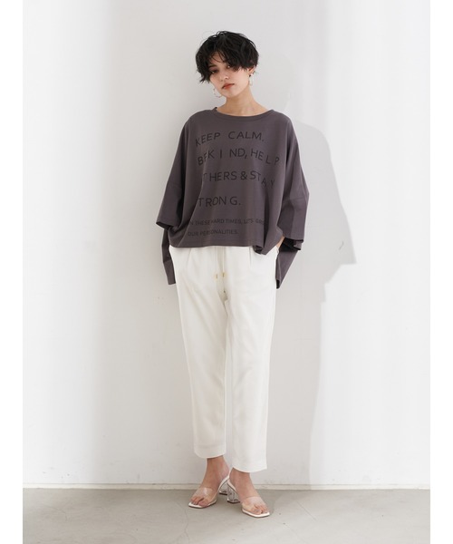 Editt by YECCA VECCA（エディットバイイェッカヴェッカ）の「オーバードロップロゴTee　＊（Tシャツ/カットソー・レディース・オフホワイト/チャコールグレー/イエロー・FREE）」の15枚目の写真